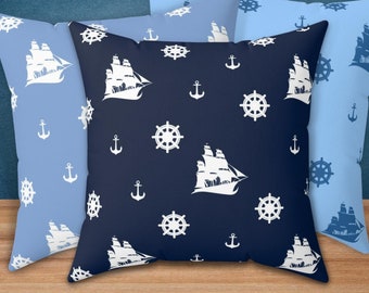 Nautical Pillows, Boat Pillow, Throw Pillow, Sailing Pillow, Beach House Pillow, Nautical Pattern Pillow, Pillow Case with Pillow Included