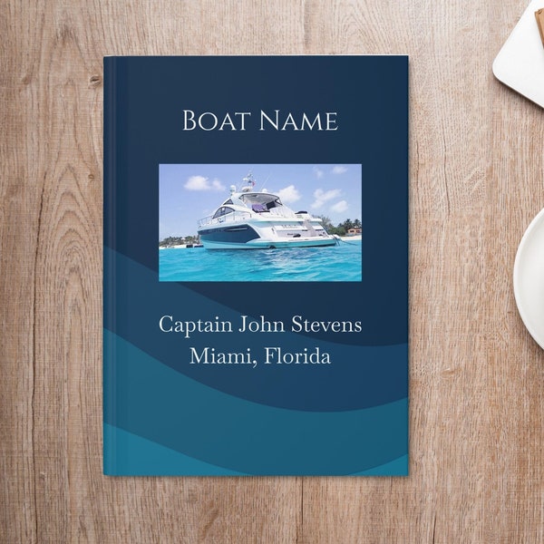 Boat logbook with  your own custom boat photo, Captain log book, Personalized boat owner logbook & journal, Boat guestbook, Boat Owner gift