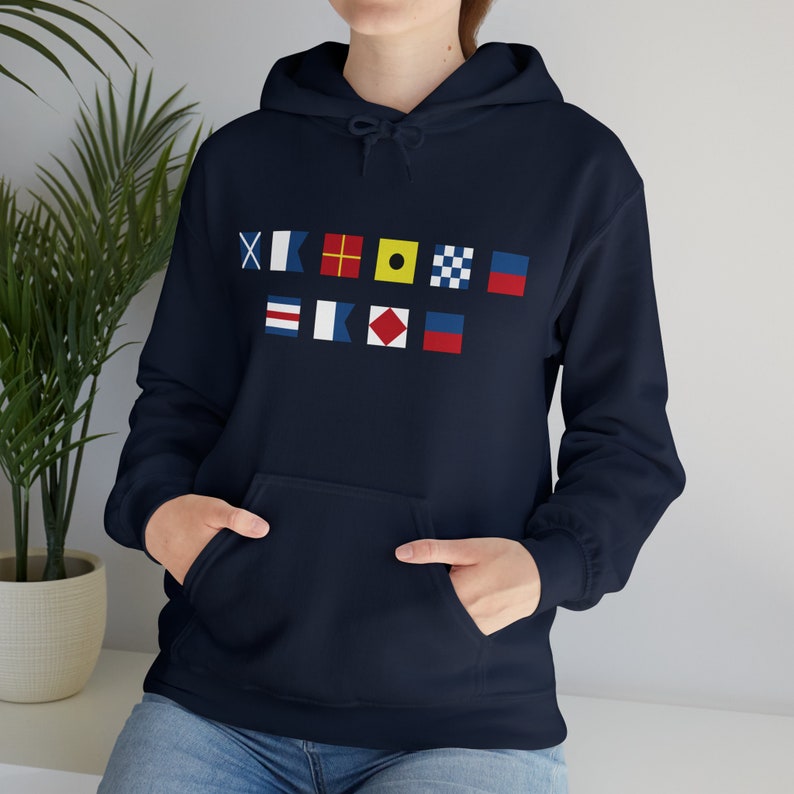 Personalized Nautical Flags Hooded Sweatshirt, Custom nautical flag hoodie, Maritime Flag, Captain hoodie, Maritime Signal sweatshirt image 1