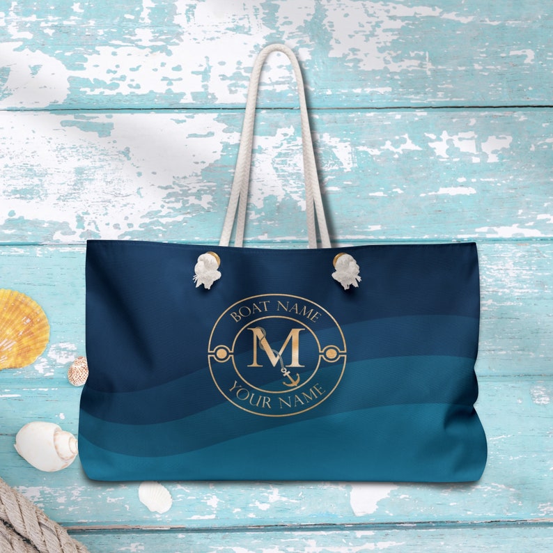 Boat Bag, Weekender Bag, Nautical tote bag for yacht / boat owners, Personalized weekender tote bag, Nautical gift image 3