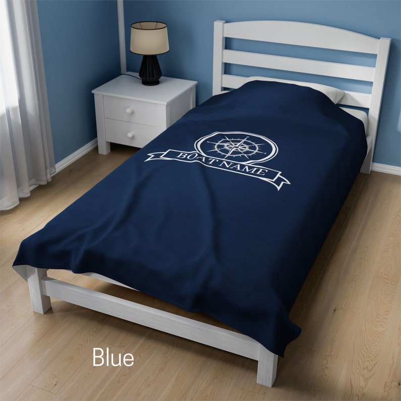 Personalized Luxury Plush Blanket, Custom Compass Boat Throw Blanket, Custom Boat Bedding, Gift for Boat Owners, 3 Sizes available Blue