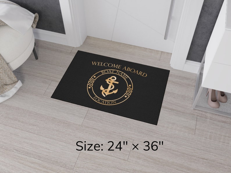 Boat welcome aboard mat, Outdoor heavy duty mat, Boat owner welcome mat, Custom personalized boat gift for sailors, Nautical boat mat, Yacht 24" × 36"