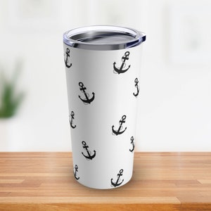 Stainless Steel Tumbler with a Nautical Anchor Pattern, 20 oz, Nautical Tumbler or Travel Mug, Anchor Tumbler, Sailing Gift