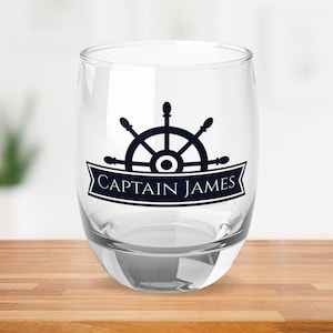 Personalized Ship Wheel Whiskey Glass, Nautical Whiskey Glass, Custom Boat Name Glass, Boating Gift, Sailing Gift, Gift for Sailor