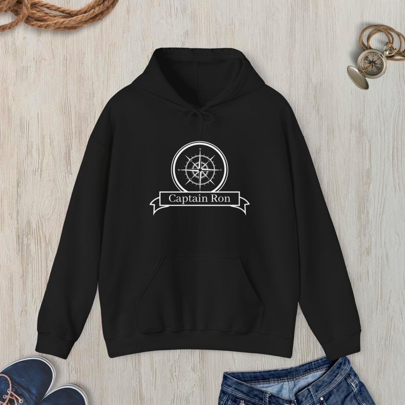 Personalized Compass Hoodie, Custom Name Nautical Hoodie, Boat Name Hoodie, Compass Hooded Sweatshirt, Boat Owner Gift, Sailor Gift Black