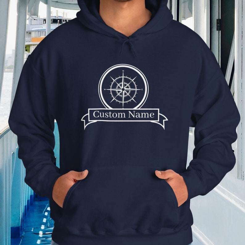Personalized Compass Hoodie, Custom Name Nautical Hoodie, Boat Name Hoodie, Compass Hooded Sweatshirt, Boat Owner Gift, Sailor Gift image 4