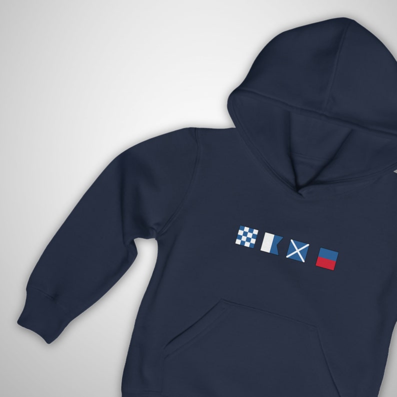 Personalized Nautical Flags Hooded Sweatshirt for Kids and Teens, Nautical hoodies in youth sizes, Custom maritime signal hoodie image 7