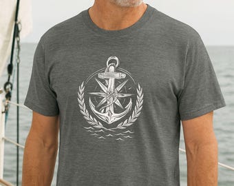 Nautical Anchor Compass T Shirt, Sailing Graphic Tee, Boat Lover Gift, Maritime Shirt for Men, Coastal Style Tee, Navy Nautical Clothing