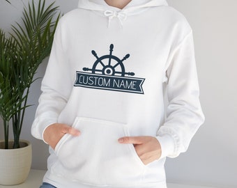 Personalized Hooded Sweatshirt, Ship Wheel Hoodie, Custom Nautical Hoodie, Captain Sweatshirt, Boat Dad Gift, Sailor Gift, Boat Hoodie