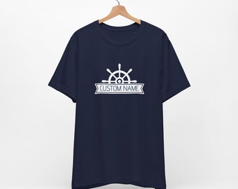 Personalized Nautical T-Shirt with a Ship Wheel Design, Perfect for boat owners, boat dads, nautical lovers, sailors, sailing gift