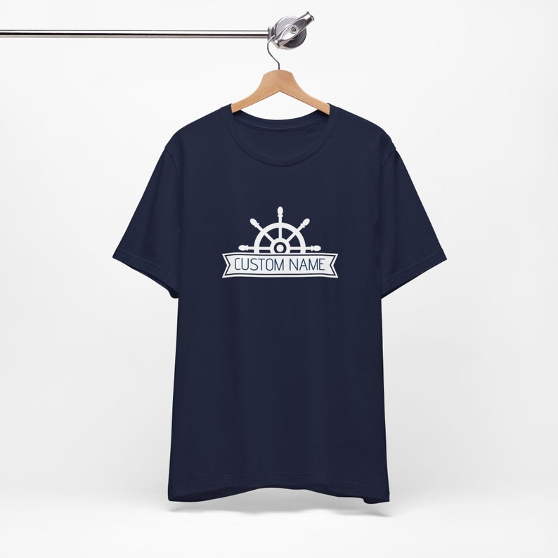 Personalized Nautical T-Shirt with a Ship Wheel Design, Perfect for boat owners, boat dads, nautical lovers, sailors, sailing gift Navy