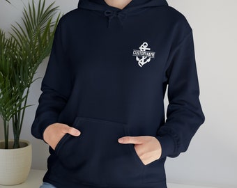 Custom Anchor Hooded Sweatshirt, Captain Sweatshirt, Boating Hoodie, Boat Owner Gift, Sailing Hoodie Captain Gift, Personalized Sweater