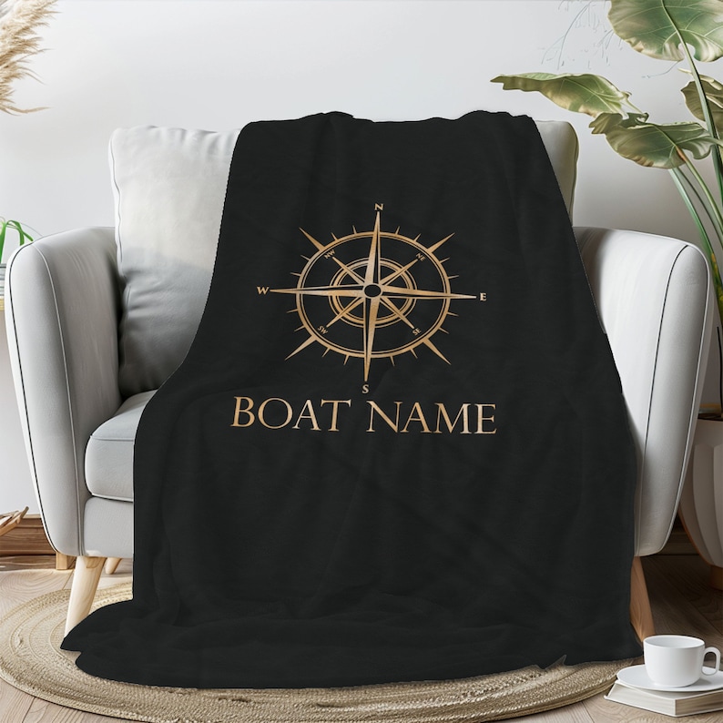 Personalized Luxury Plush Blanket, Custom Compass Boat Throw Blanket, Custom Boat Bedding, Gift for Boat Owners, 3 Sizes available image 1