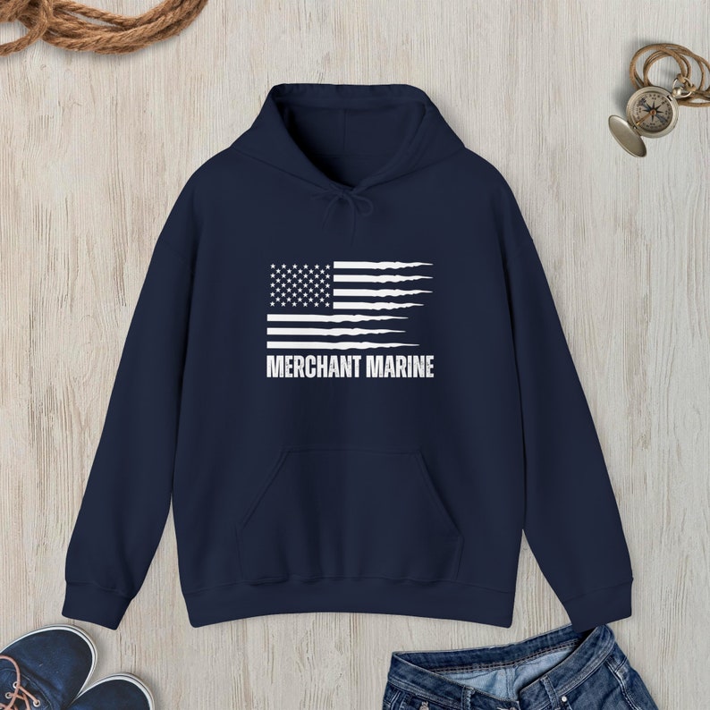 Merchant Marine hoodie, Merchant Mariner hooded sweatshirt, American Flag sweatshirt, Merchant Marines gift Navy