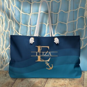 Personalized nautical bag, Nautical weekender bag, Nautical tote bag, Custom large tote bag, Sailing bag, Boat owner bag, Nautical gift image 4