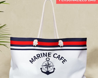 Bolsa náutica personalizada, ancla y brújula a rayas, bolso de mano para barco con nombre personalizado, regalo de navegación, regalo de náutica, bolsa para club náutico