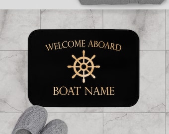 Personalized indoor mat for boat, Custom welcome mat, Personalized boat gift, Gift for sailors, Nautical bath mat for boat owners