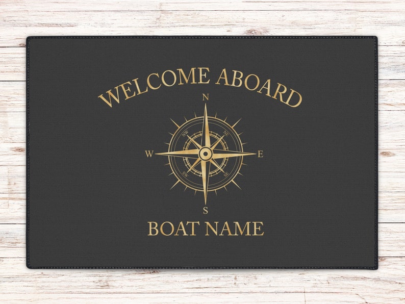 Boat Owner Heavy Duty Floor Mat, Custom Welcome Mat, Personalized Boat Welcome Mat, Boating Floor Mat, Boat Owners Door Mat, Boating Rug Gray