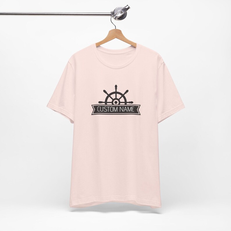 Personalized Nautical T-Shirt with a Ship Wheel Design, Perfect for boat owners, boat dads, nautical lovers, sailors, sailing gift Soft Pink