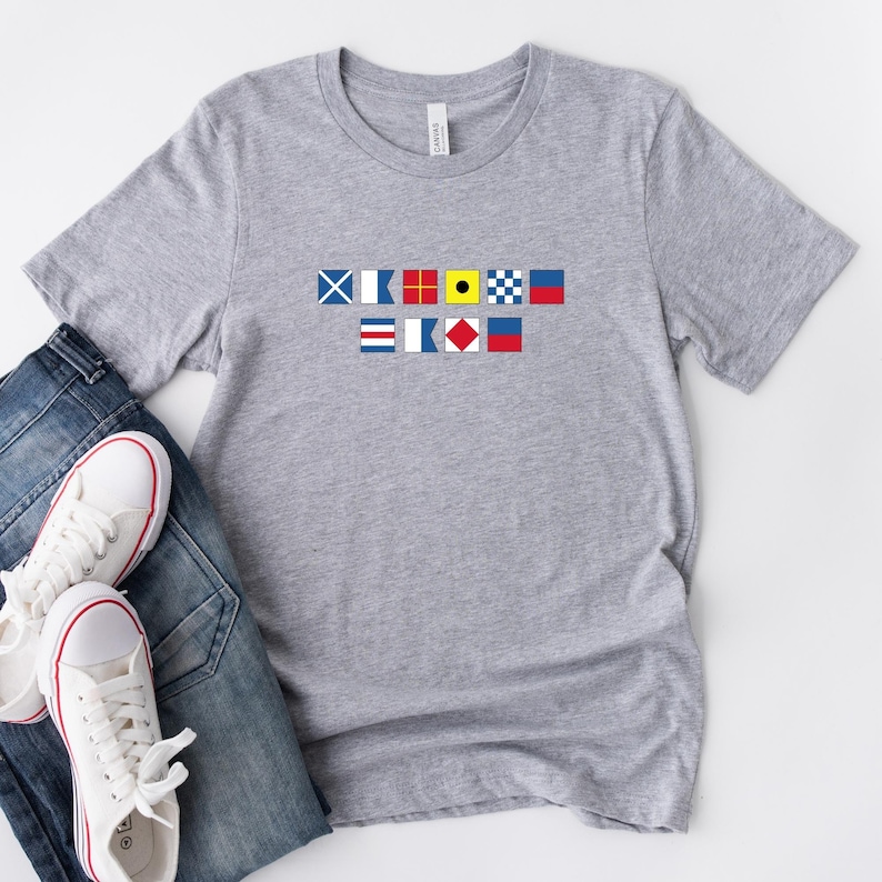 Personalized Nautical Flags T-shirt, Custom nautical flag shirt, Maritime Flag T-shirt, Custom captain shirt, Maritime Signal Flag Shirt Athletic Heather