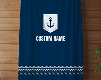 Personalized Nautical Blanket, Boat Accessories, Boat Gift, Boat Anchor Bedding, Boat House Decor, Custom Boat Blanket, Boat Bedding