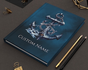 Anchor Journal, Personalized journal for nautical lovers, Personalized hard cover gift journal with anchor design for men and women