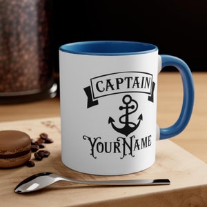 Personalized Captain Mug, Custom Nautical Mug, Customized Mug, Personalized Name Coffee Cup, Boat Owner Mug, Boating Gift Blue