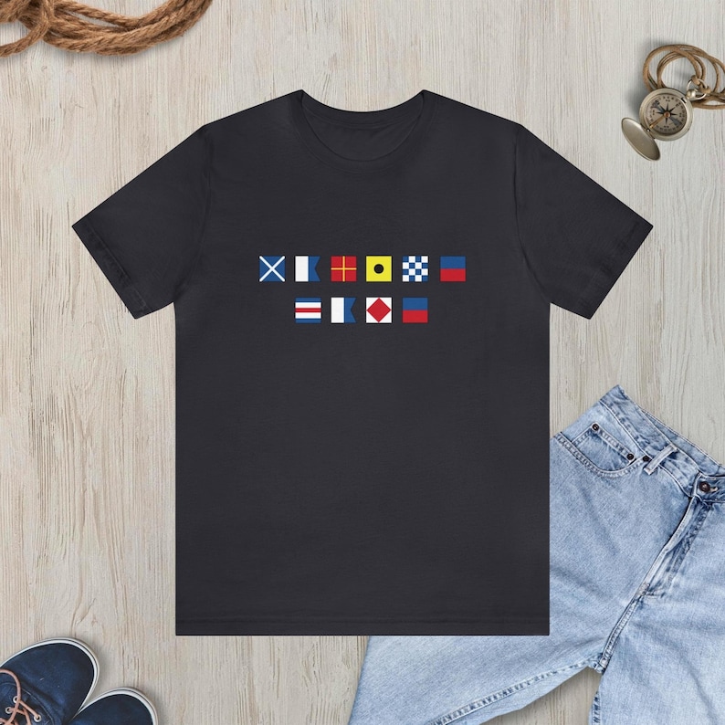 Personalized Nautical Flags T-shirt, Custom nautical flag shirt, Maritime Flag T-shirt, Custom captain shirt, Maritime Signal Flag Shirt Dark Grey