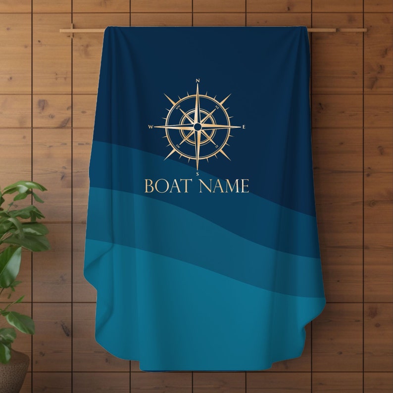 Compass Personalized Blanket, Custom Boat Throw Blanket, Nautical Gift for New Boat Owners, Boat House Bedding image 4