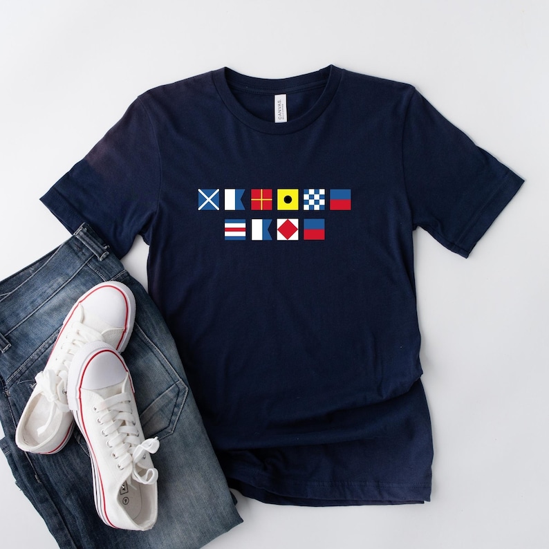 Personalized Nautical Flags T-shirt, Custom nautical flag shirt, Maritime Flag T-shirt, Custom captain shirt, Maritime Signal Flag Shirt Navy