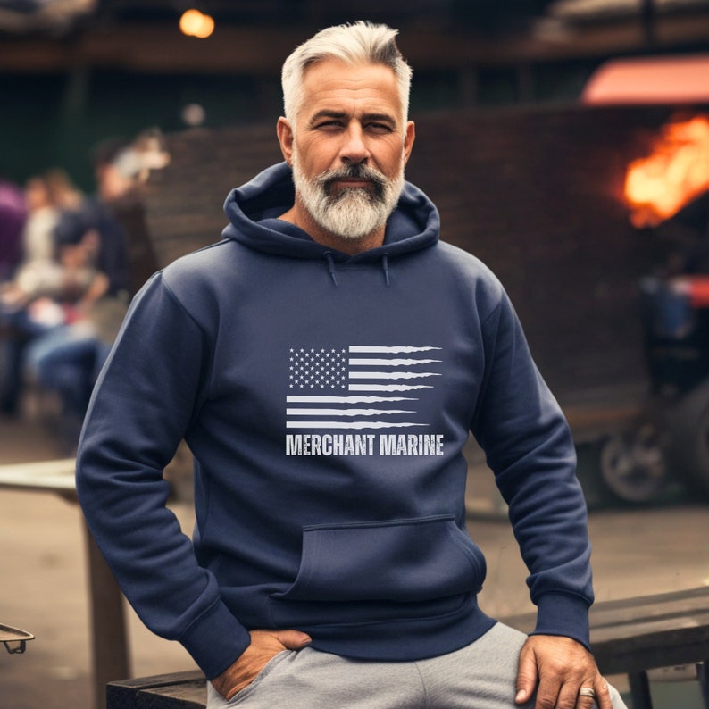Merchant Marine hoodie, Merchant Mariner hooded sweatshirt, American Flag sweatshirt, Merchant Marines gift image 3