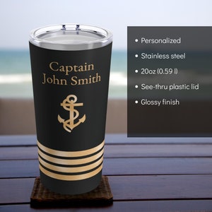 Personalized tumbler with ship captain insignia or epaulette, Ship Captain tumbler, Deck Officer tumbler, Captain Gift, Nautical image 2