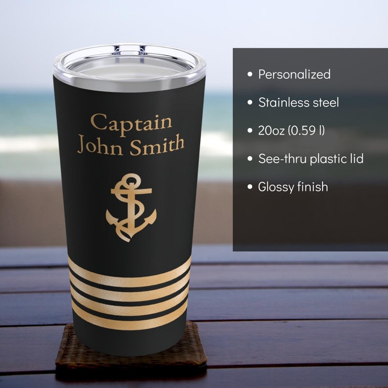 Personalized tumbler with ship captain insignia or epaulette, Ship Captain tumbler, Deck Officer tumbler, Captain Gift, Nautical image 2