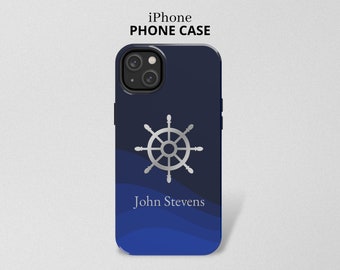Personalized iPhone case with nautical ship wheel design | Tough Phone Case | iPhone 14, 13,12, 11, 8, 7, Pro Max Case
