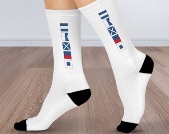 Personalized Socks with Nautical Flag design, Custom Socks, Cushioned Crew Socks, Maritime Flag Socks, Custom name spelled in nautical flags