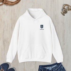 Personalized Nautical Hooded Sweatshirt, Hoodie Sweatshirt with Nautical Anchor, Custom Name Sailing or Boating Hoodie, Hoodie Gift White