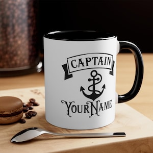 Personalized Captain Mug, Custom Nautical Mug, Customized Mug, Personalized Name Coffee Cup, Boat Owner Mug, Boating Gift Black