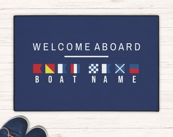 Boat Owner Heavy Duty Floor Mat with nautical flags, Maritime flags boat mat, Personalized welcome aboard boat mat, Boat outdoor mat