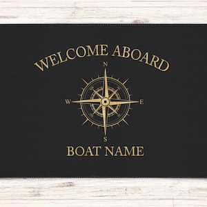 Boat Owner Heavy Duty Floor Mat, Custom Welcome Mat, Personalized Boat Welcome Mat, Boating Floor Mat, Boat Owners Door Mat, Boating Rug Black