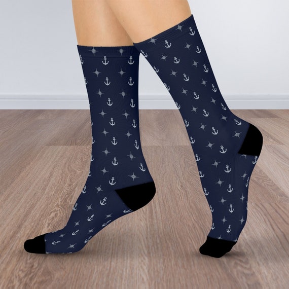 Cushioned Crew Socks, Nautical socks with anchor and compass pattern, Nautical socks for men and women, Sailor Socks, Gift socks