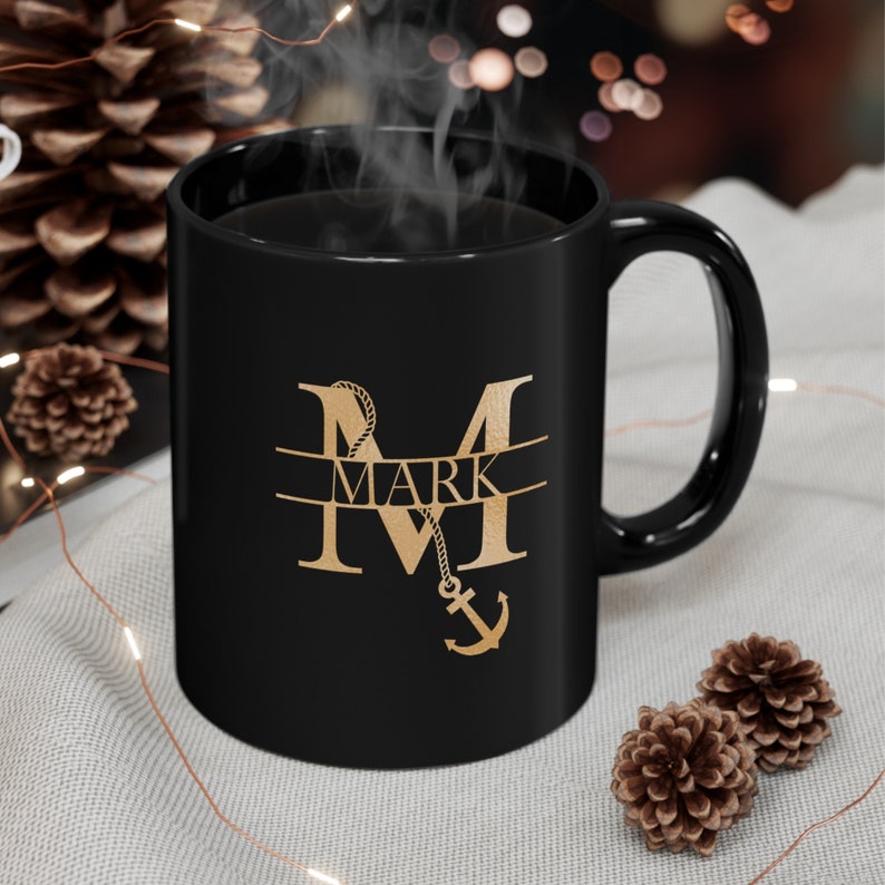 Personalized nautical mug, Nautical monogram mug, Boat owner gift, Boat coffee mugs, Sailing gift, Yacht gift, Nautical gift, Gift for him image 1