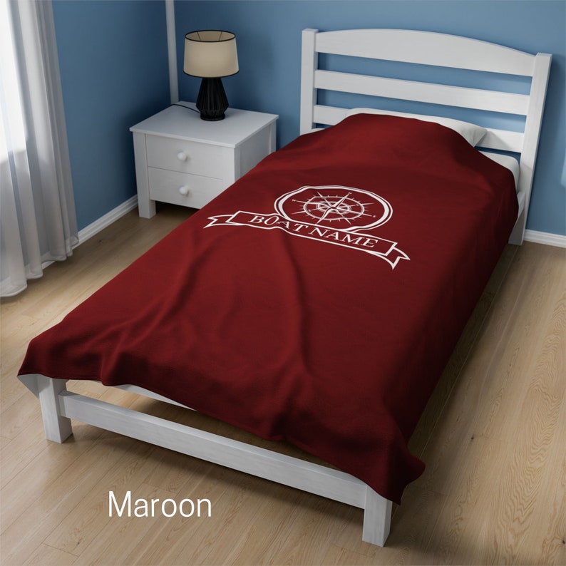 Personalized Luxury Plush Blanket, Custom Compass Boat Throw Blanket, Custom Boat Bedding, Gift for Boat Owners, 3 Sizes available Maroon