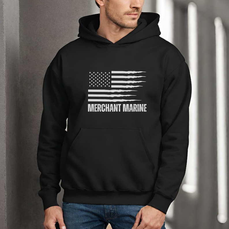 Merchant Marine hoodie, Merchant Mariner hooded sweatshirt, American Flag sweatshirt, Merchant Marines gift image 1