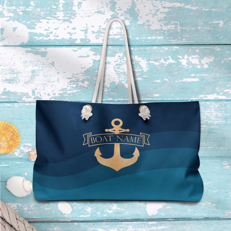 Boat Bag, Weekender Bag, Nautical tote bag for yacht / boat owners, Personalized weekender tote bag, Nautical gift image 3