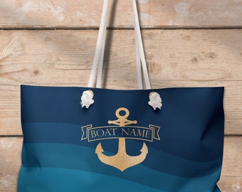 Boat Bag, Weekender Bag, Nautical tote bag for yacht / boat owners, Personalized weekender tote bag, Nautical gift
