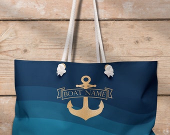 Boat Bag, Weekender Bag, Nautical tote bag for yacht / boat owners, Personalized weekender tote bag, Nautical gift