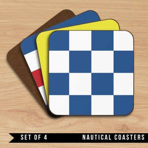 Nautical Flags Coaster, Set of 4 Cork Coasters, Custom Coasters with Maritime Signals, Personalized Nautical Coasters, Boat Gift