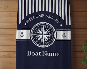 Manta de felpa de terciopelo personalizada para barco y yate, manta para barco con nombre personalizado, manta personalizada para yate o barco, accesorio para barco