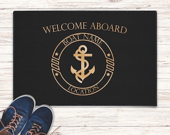 Boat welcome aboard mat, Outdoor heavy duty mat, Boat owner welcome mat, Custom personalized boat gift for sailors, Nautical boat mat, Yacht