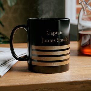 Personalized mug with ship captain insignia or epaulette, Ship Captain Mug, Deck Officer Mug, Captain Gift, Nautical Mug, Black and gold mug image 3